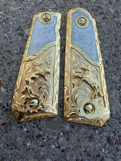 1911 45 38 Super Full Size Horse Gold Gun Pistol Grip Cachas  & 24K Screws