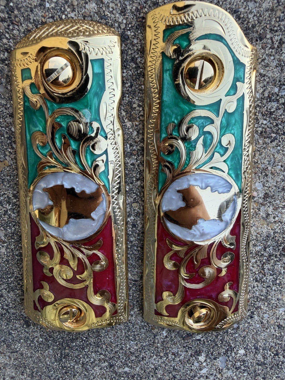 1911 45 38 Super Full Size Michoacan Gold Gun Pistol Grip Cachas & 24K Screws