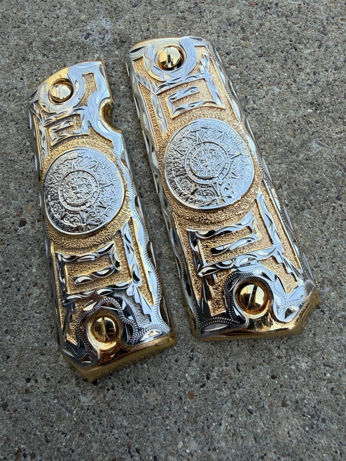 1911 45 38 Super Full Size Azteca Gold Gun Pistol Grip Cachas & 24K Screws