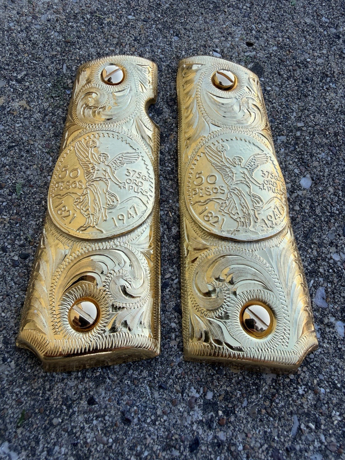 1911 45 38 Super Full Size Centenario Gold Gun Pistol Grip Cachas & 24K Screws