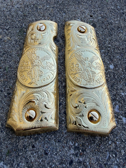 1911 45 38 Super Full Size Centenario Gold Gun Pistol Grip Cachas & 24K Screws