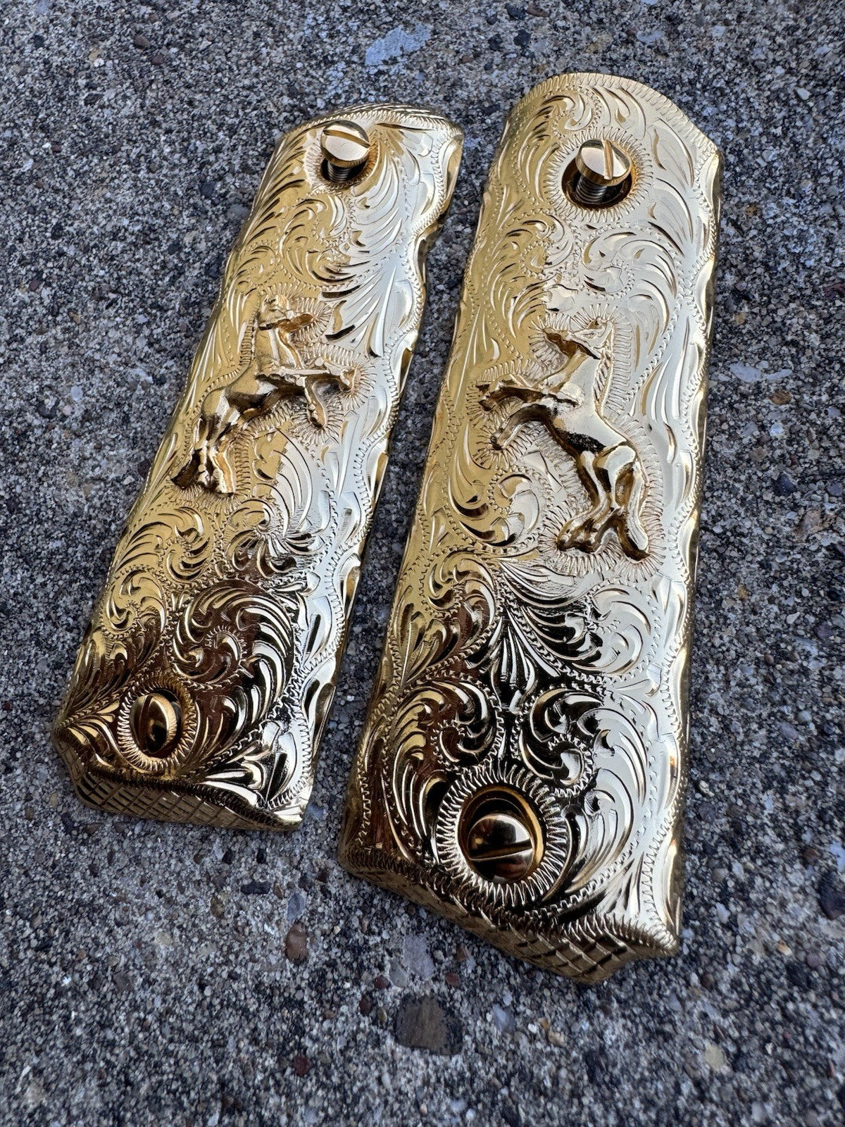 1911 45 38 Super Full Size Horse Gold Gun Pistol Grip Cachas & 24K Screws