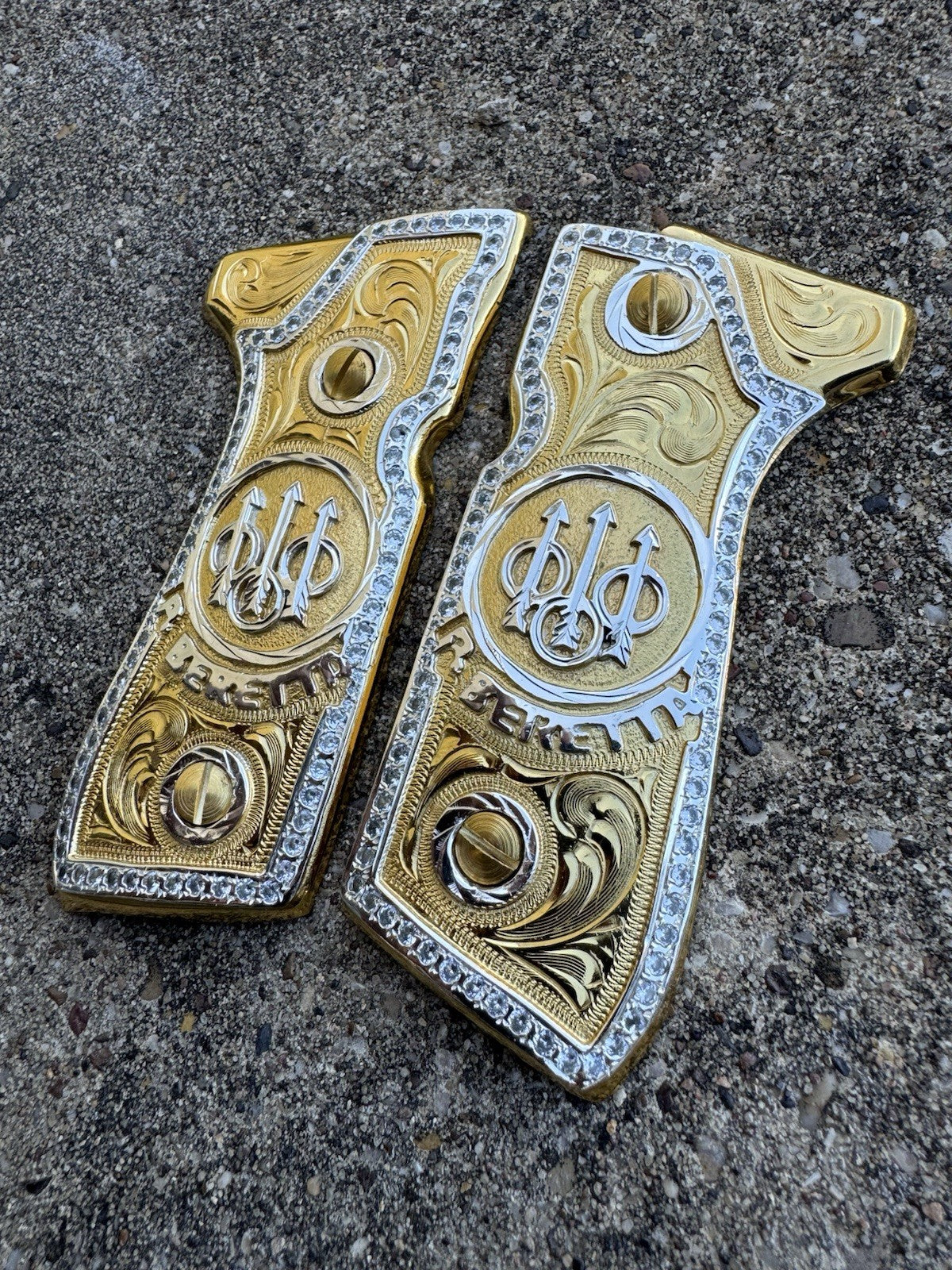 Beretta 92FS Zirconia Cachas Gold Plated Pistol Custom Grips & Screws
