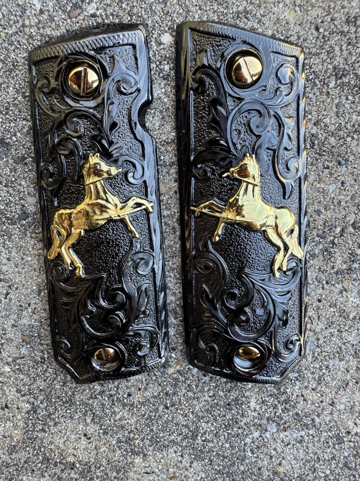 1911 45 38 Super Full Size Colt Horse Gold Gun Pistol Grip Cachas & 24K Screws