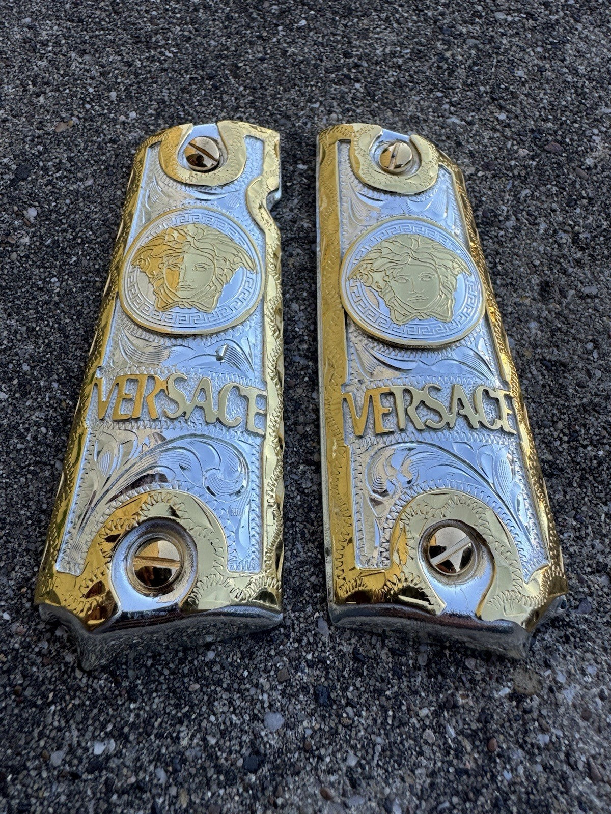 1911 45 38 Super Full Size Versace Gold Gun Pistol Grip Cachas & 24K Screws