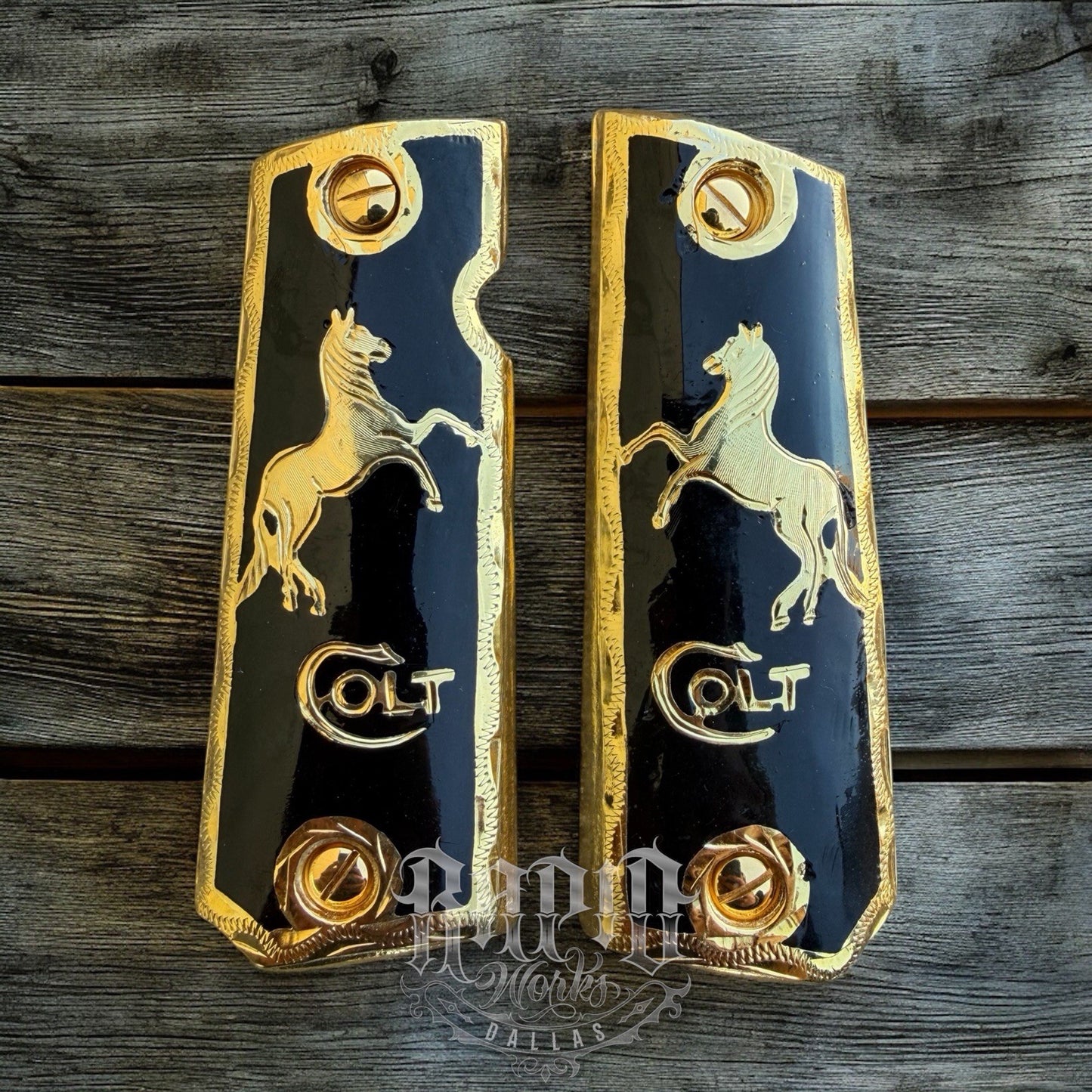1911 45 38 Super Full Size Horse Gold Gun Pistol Grip Cachas & 24K Screws