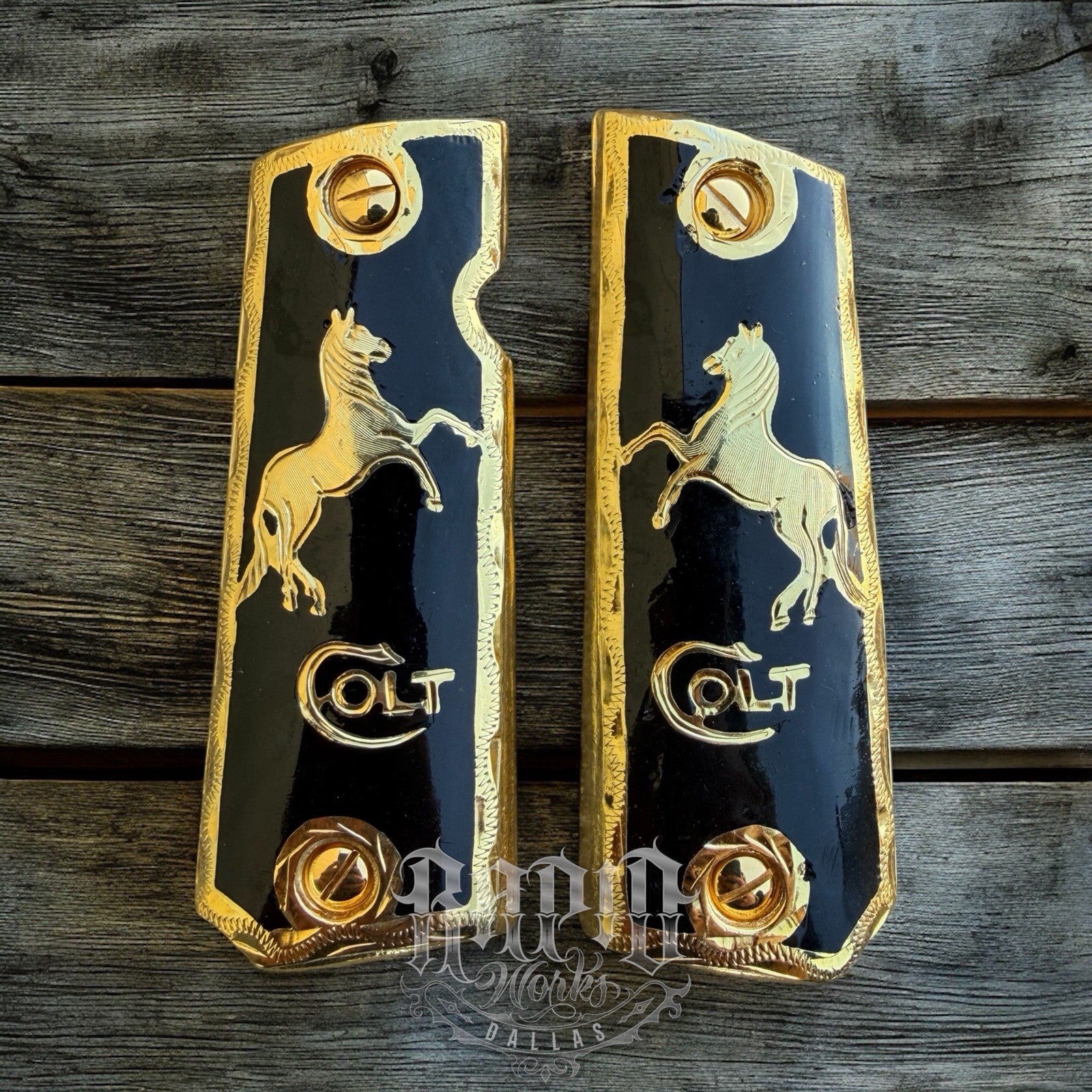 1911 45 38 Super Full Size Horse Gold Gun Pistol Grip Cachas & 24K Screws
