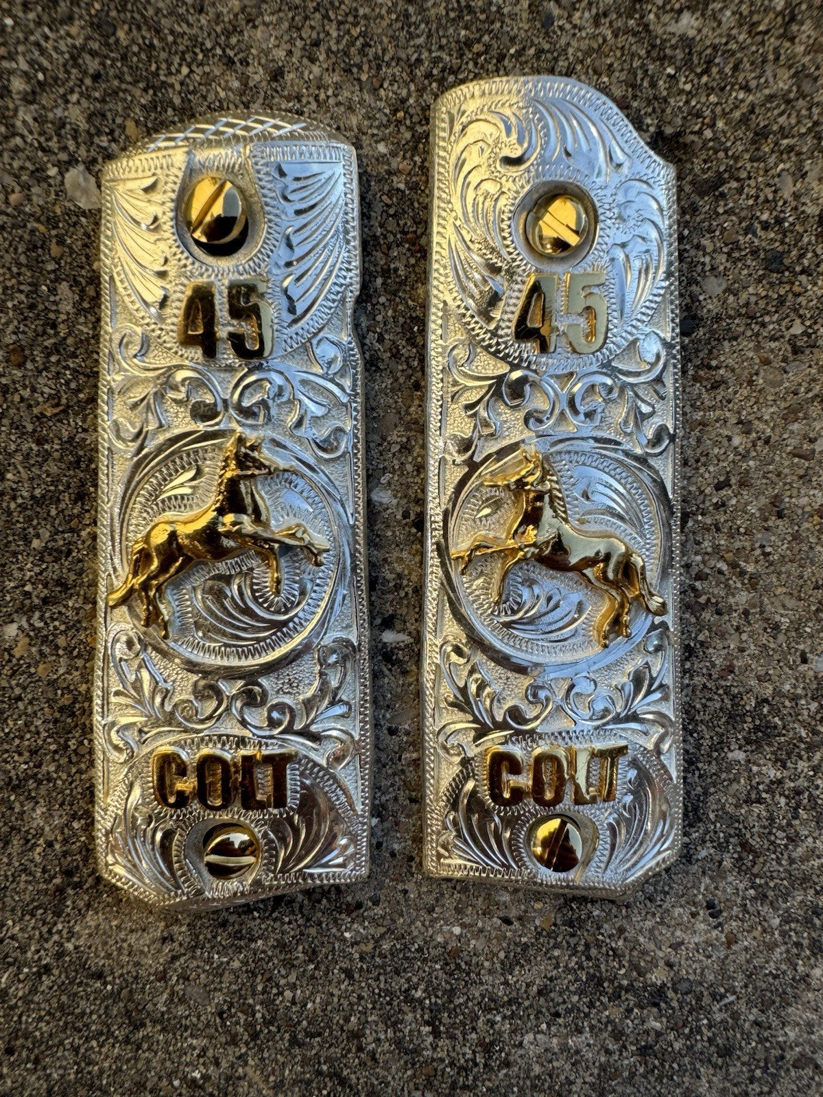 1911 45 38 Super Full Size Colt Horse Gold Gun Pistol Grip Cachas & 24K Screws