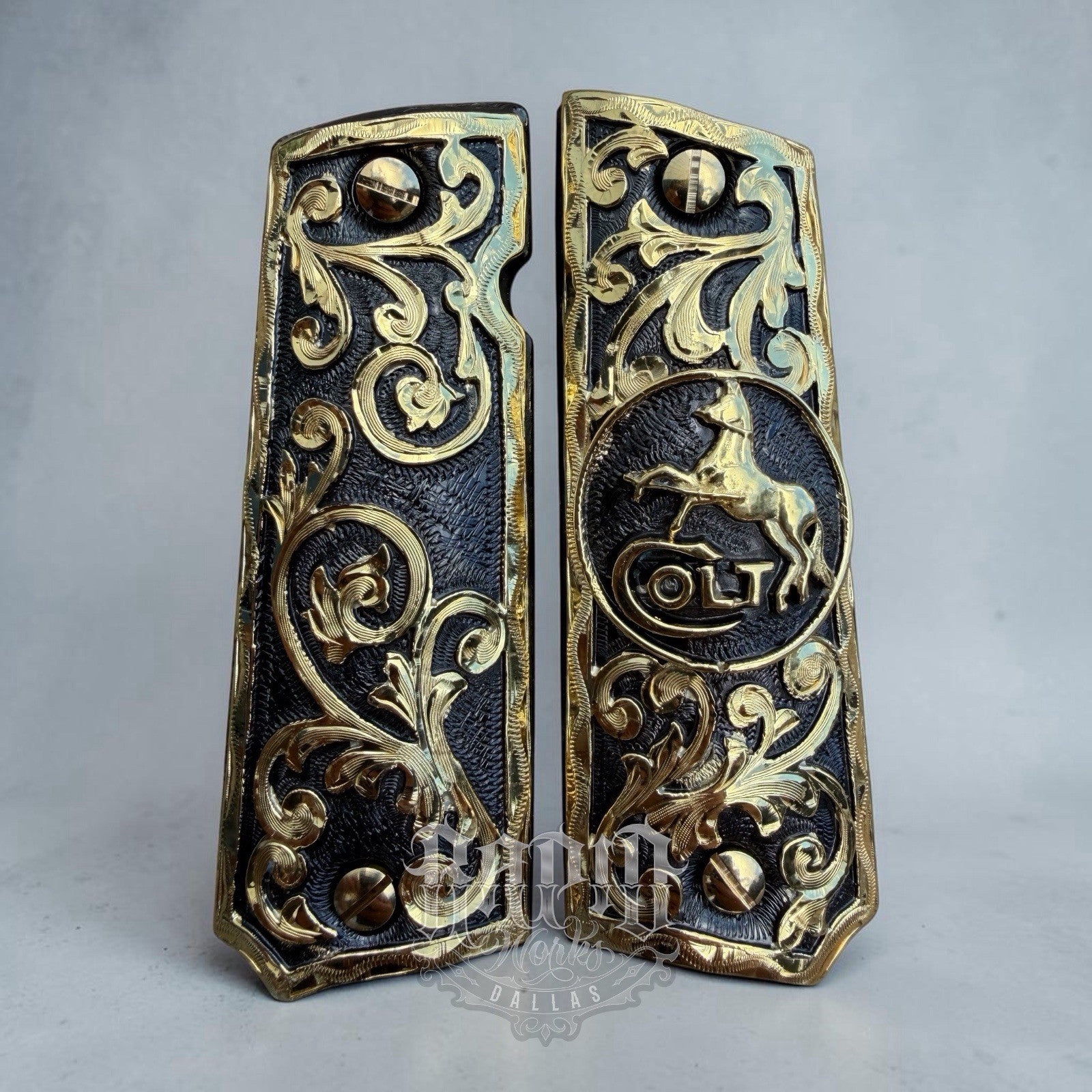 1911 45 38 Super Full Size Horse Gold Gun Pistol Grip Cachas & 24K Screws