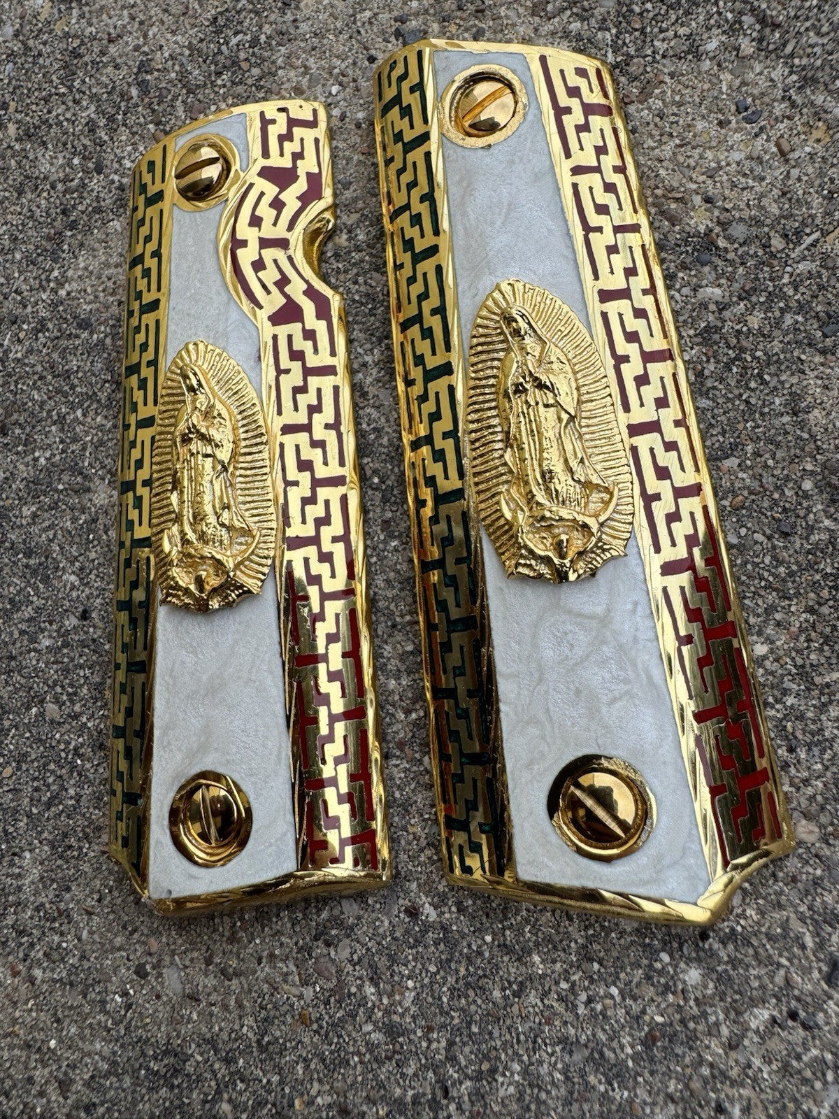 1911 45 38 Super Full Size Virgen De Guadalupe Gold Gun Grip Cachas & 24K Screws