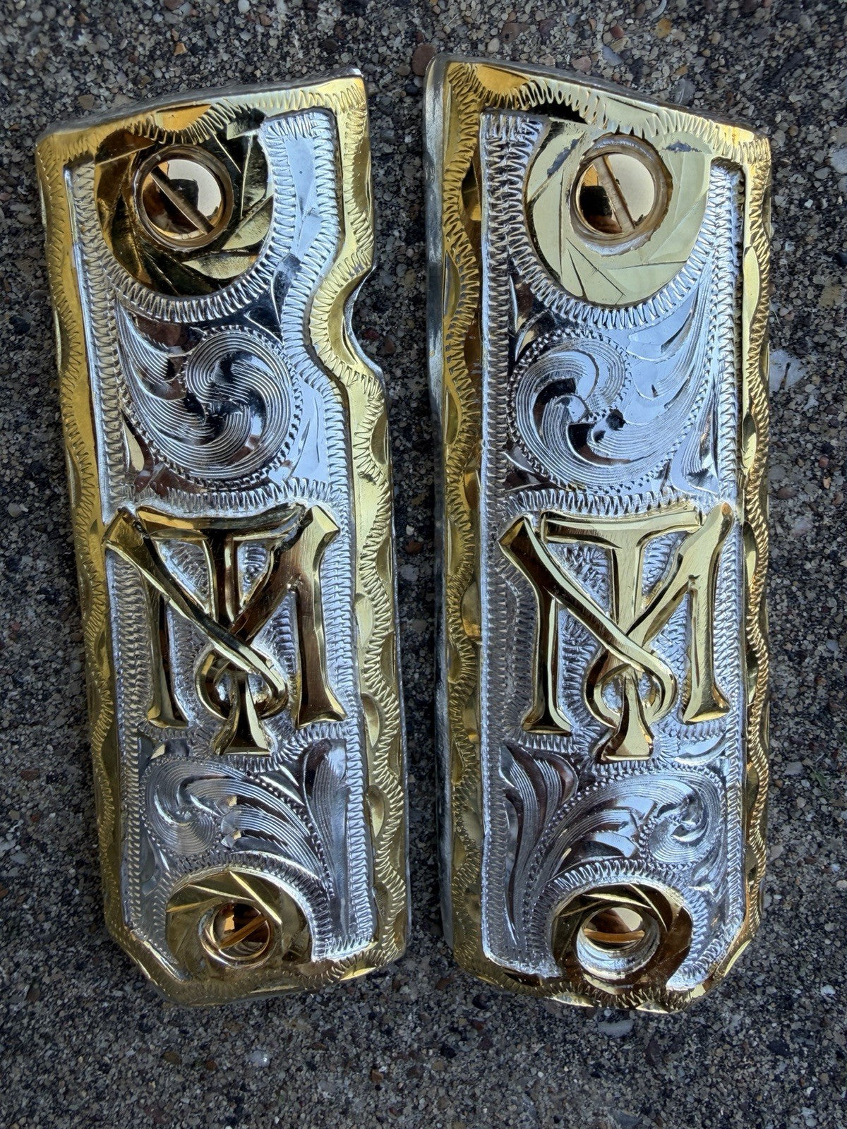 1911 45 38 Super Full Size Scarface Gold Gun Pistol Grip Cachas & 24K Screws