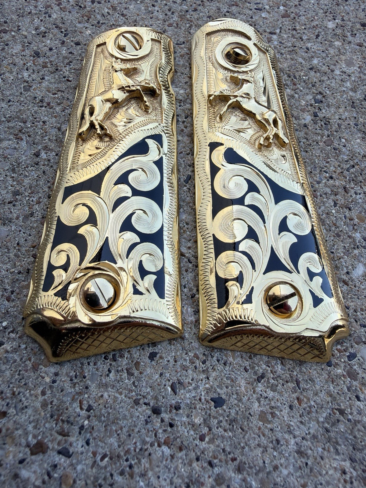 1911 45 38 Super Full Size Horse Gold Gun Pistol Grip Cachas & 24K Screws