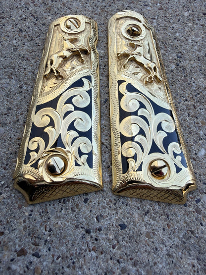 1911 45 38 Super Full Size Horse Gold Gun Pistol Grip Cachas & 24K Screws