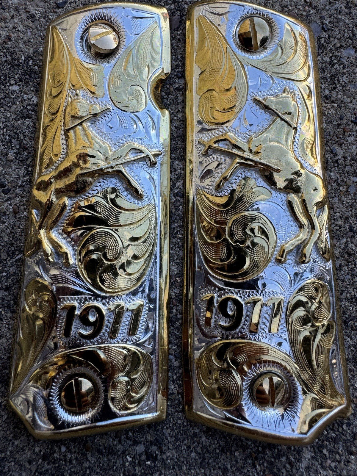 1911 45 38 Super Full Size Colt Horse Gold Gun Pistol Grip Cachas & 24K Screws