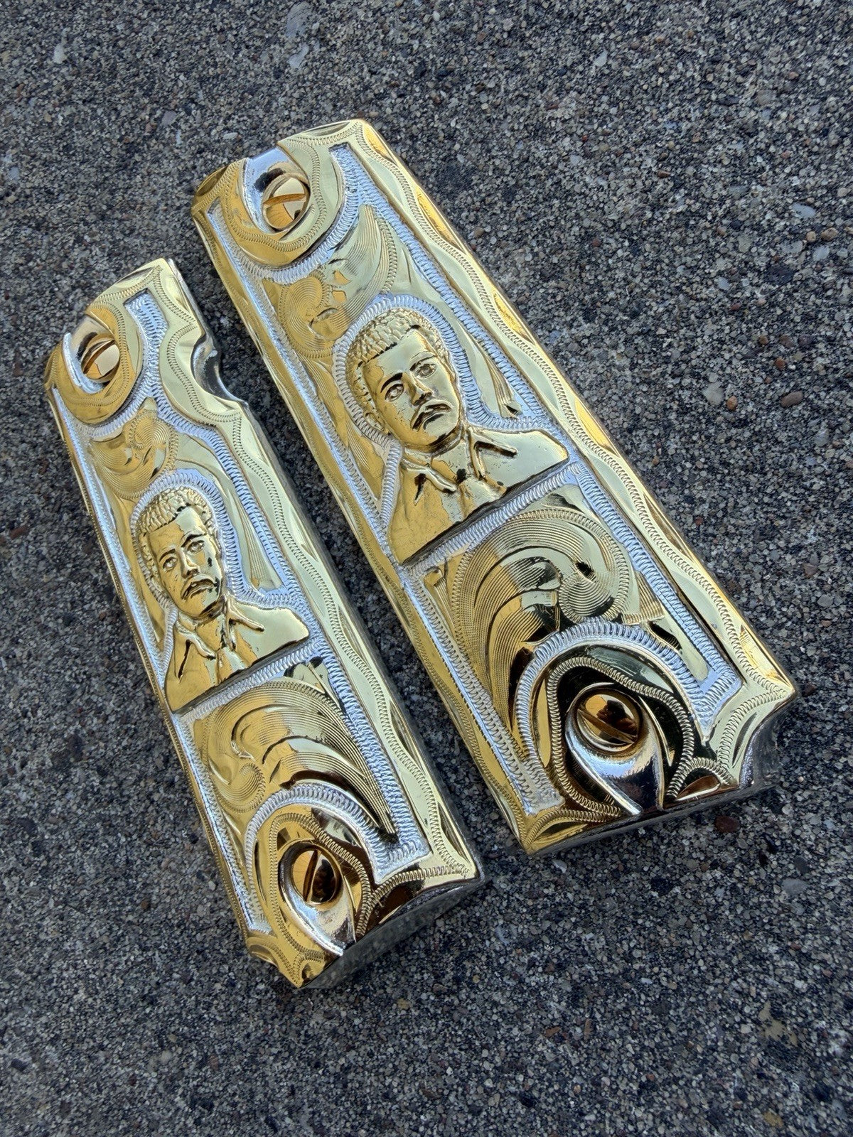 1911 45 38 Super Full Size Gold Gun Pistol Grip Cachas Chapeado & 24K Screws