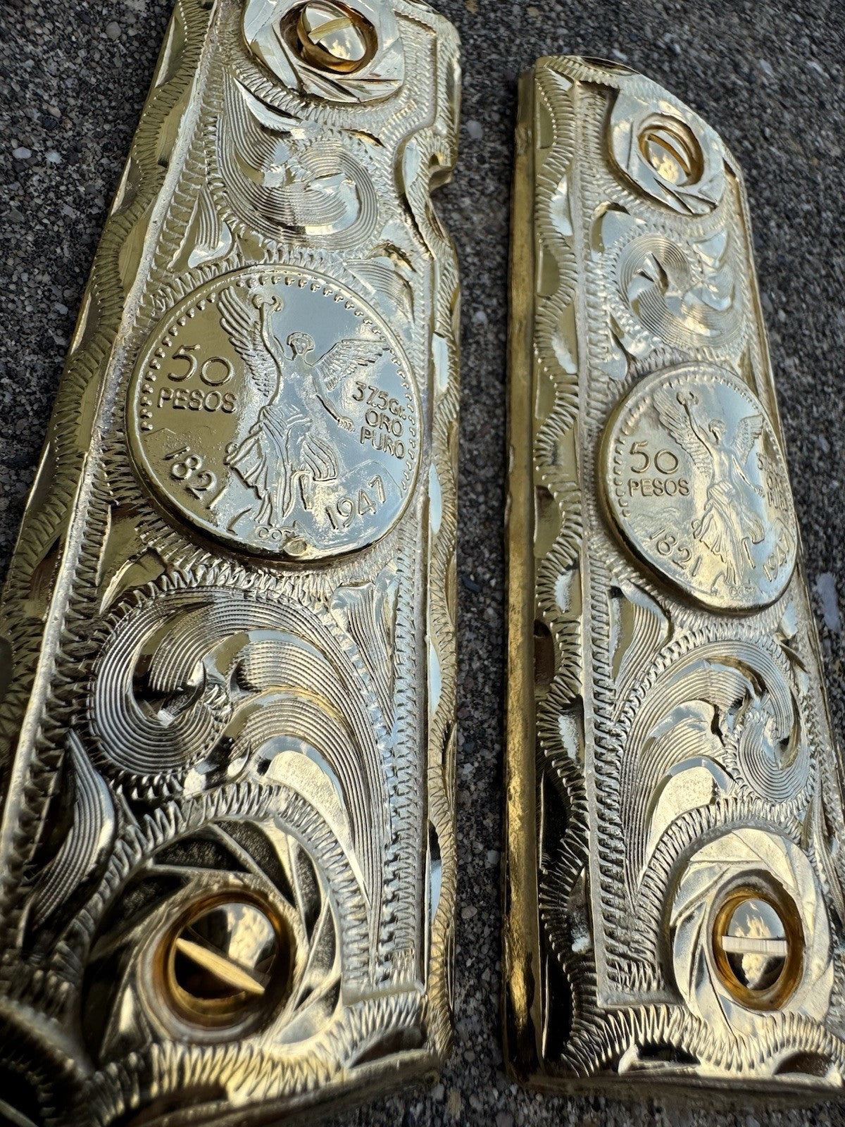 1911 45 38 Super Full Size Centenario Gold Gun Pistol Grip Cachas & 24K Screws