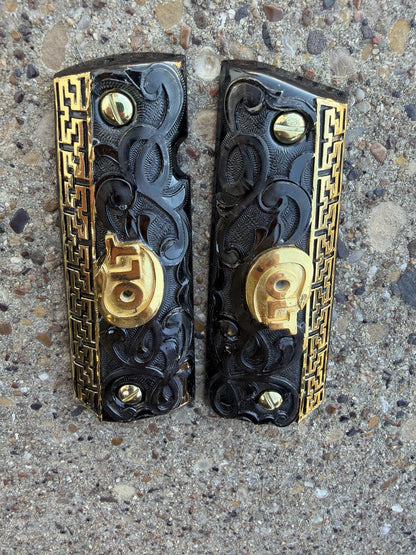 1911 45 38 Super Full Size COLT Gold Gun Pistol Grip Cachas Chapeado & 24K Screw