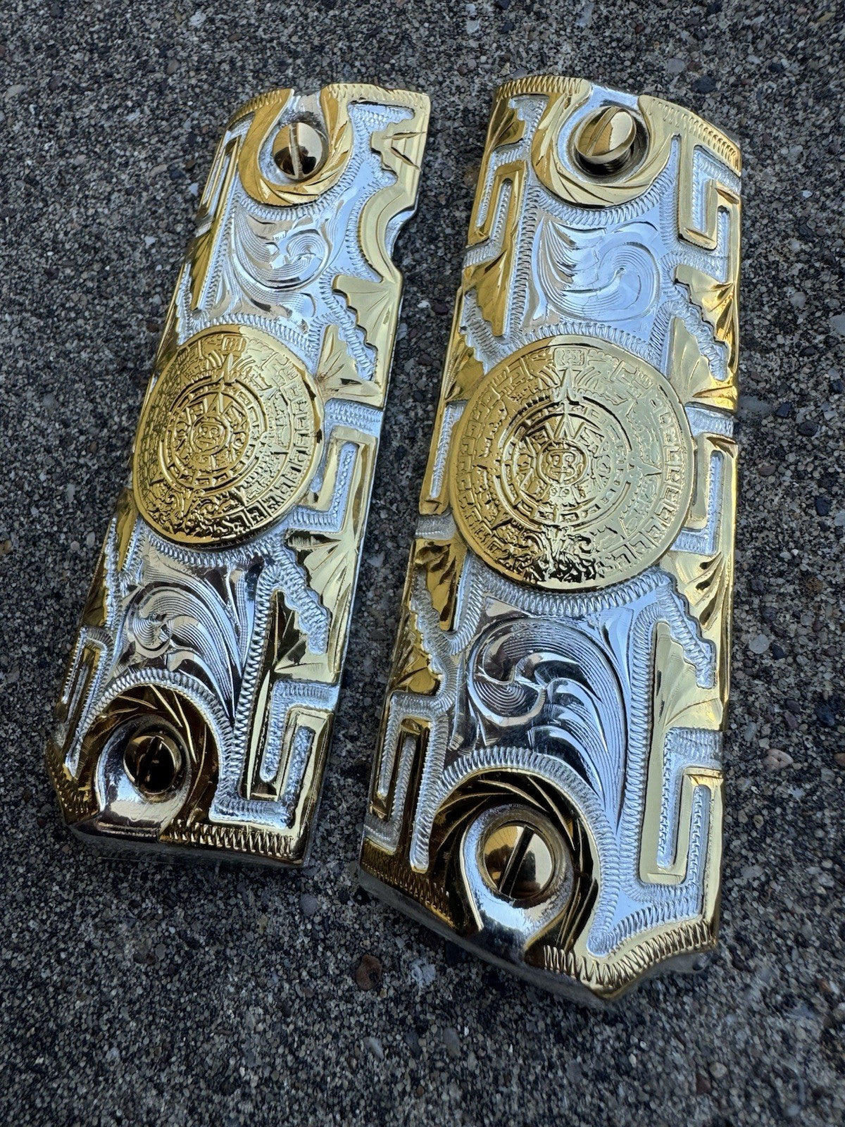 1911 45 38 Super Azteca Full Size Gold Gun Pistol Grip Cachas & 24K Screws
