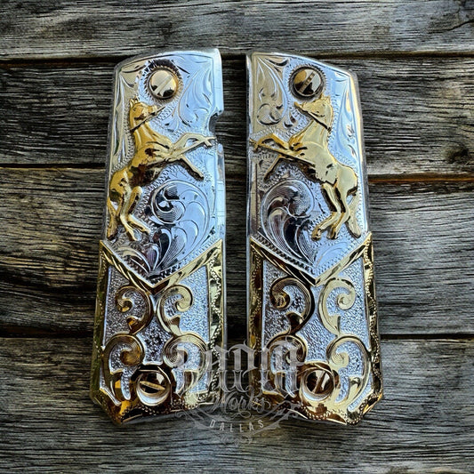 1911 45 38 Super Full Size Colt Horse Gold Gun Pistol Grip Cachas & 24K Screws