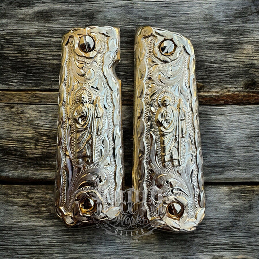 1911 45 38 Super San Judas Full Size Gold Gun Pistol Grip Cachas & 24K Screws