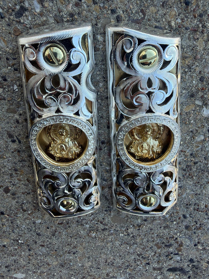 1911 45 38 Super Full Size San Judas Gold Gun Pistol Grip Cachas & 24K Screws