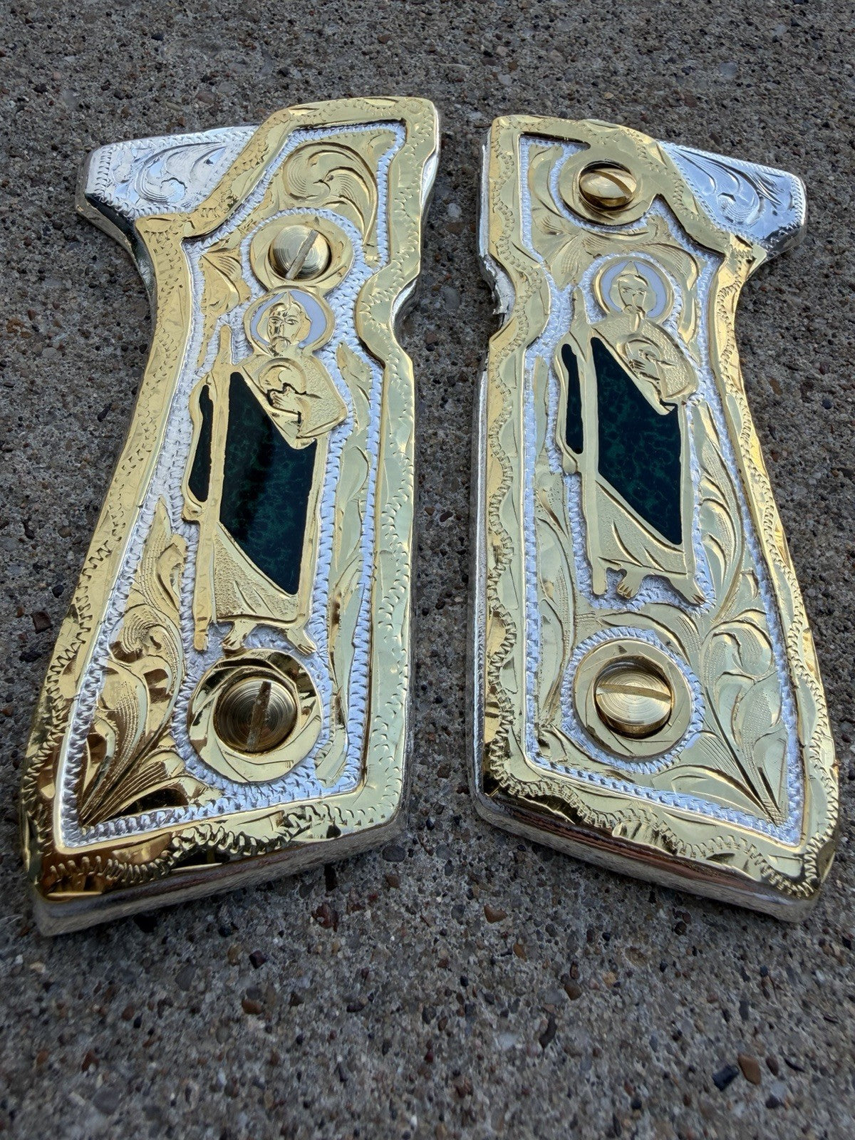 Beretta 92FS Cachas San Judas Gold Plated Pistol Custom Grips & Gold Screws
