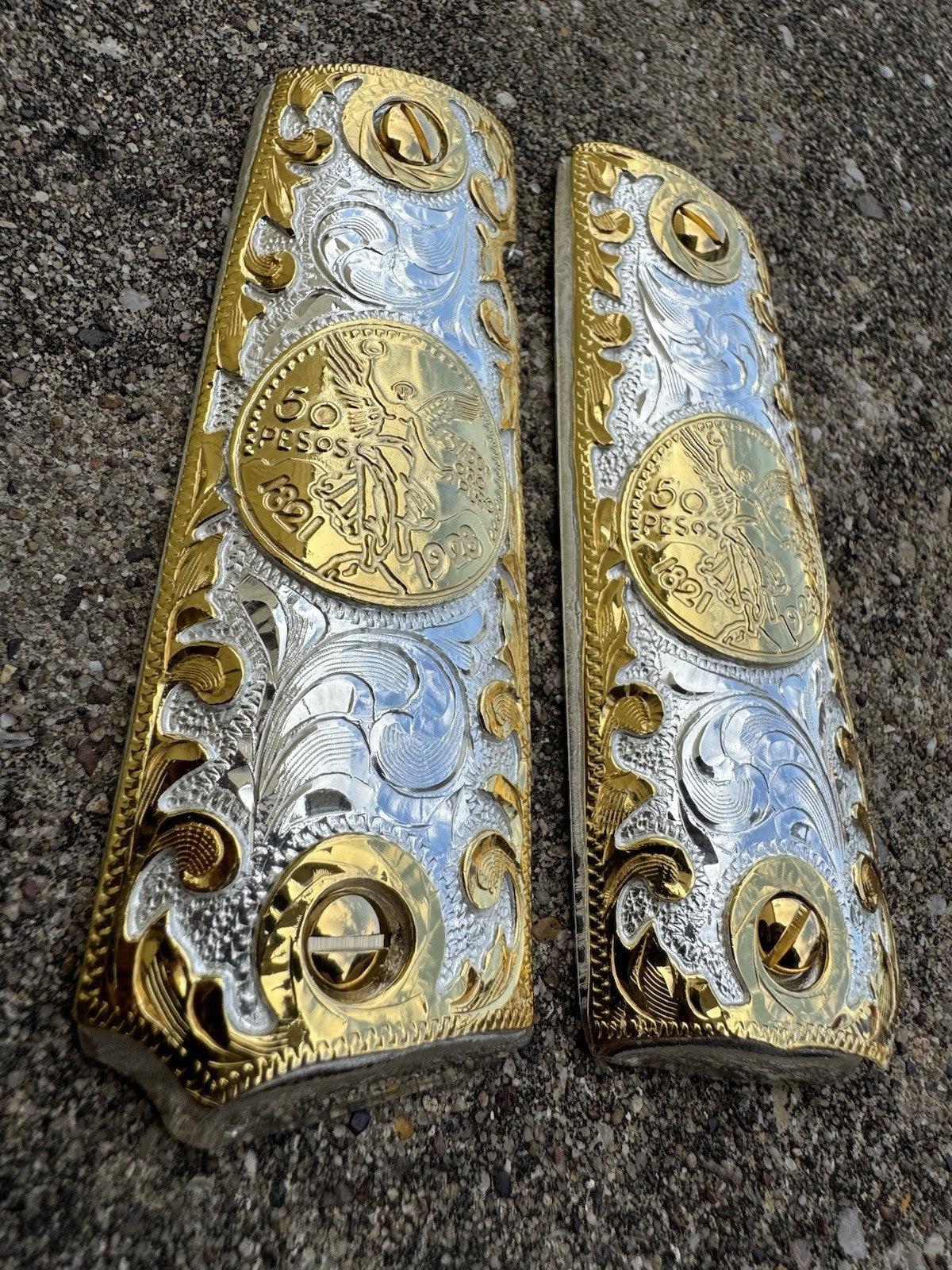 1911 45 38 Super Full Size Centenario Gold Gun Pistol Grip Cachas & 24K Screws