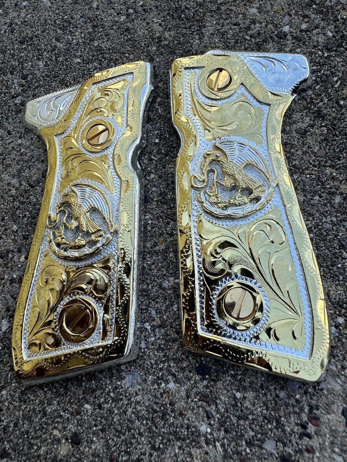 Beretta 92FS Cachas Mexican Eagle Gold Plated Pistol Custom Grips & Gold Screws