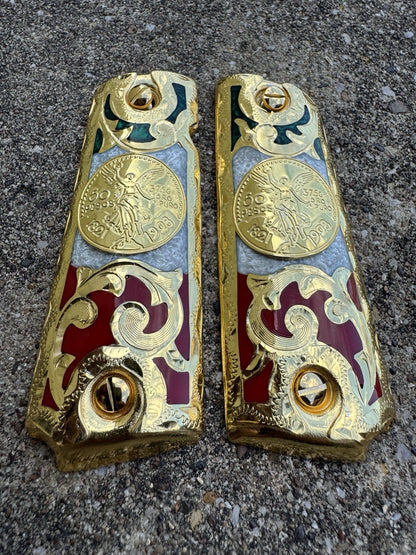 1911 45 38 Super Full Size Centenario Gold Gun Pistol Grip Cachas & 24K Screws
