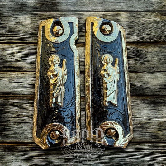 1911 45 38 Super Full Size San Judas Gold Gun Pistol Grip Cachas & 24K Screws