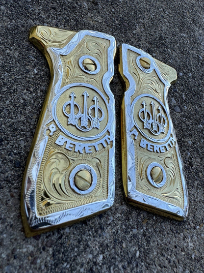 Beretta 92FS Cachas Gold Plated Pistol Custom Grips & Gold Screws