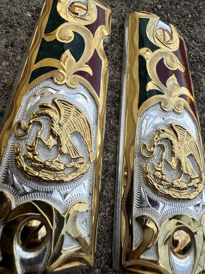 1911 45 38 Super Full Size Mexican Eagle Gold Gun Pistol Grip Cachas & 24K Screw