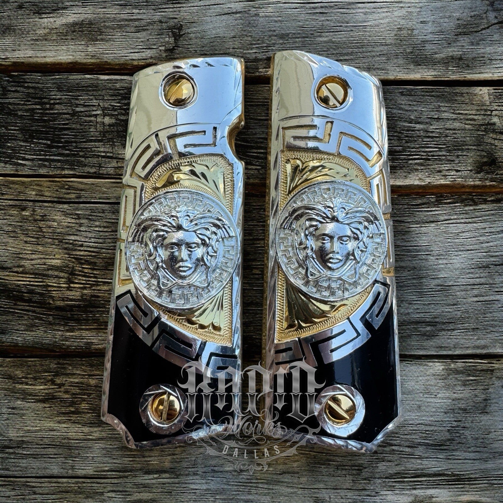 1911 45 38 Super Full Size Versace Gold Gun Pistol Grip Cachas & 24K Screws