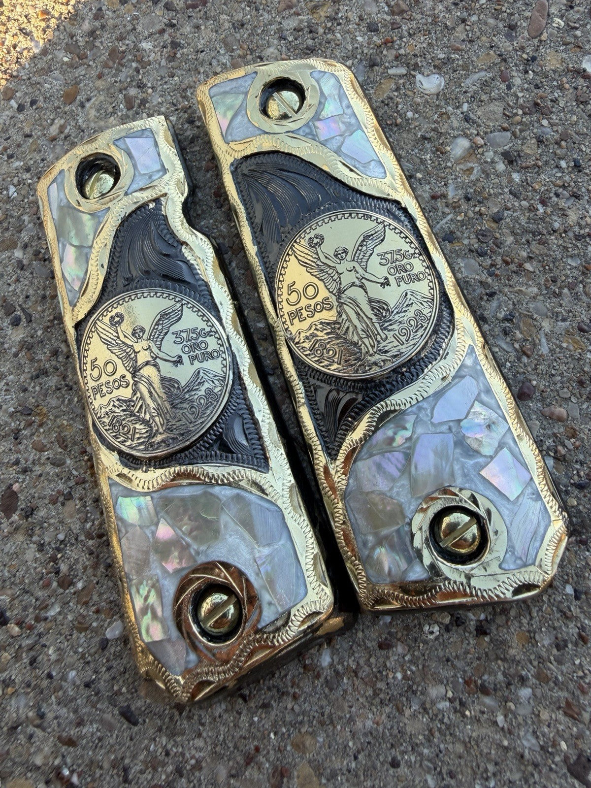 1911 45 38 Super Full Size Centenario Gold Gun Pistol Grip Cachas & 24K Screws