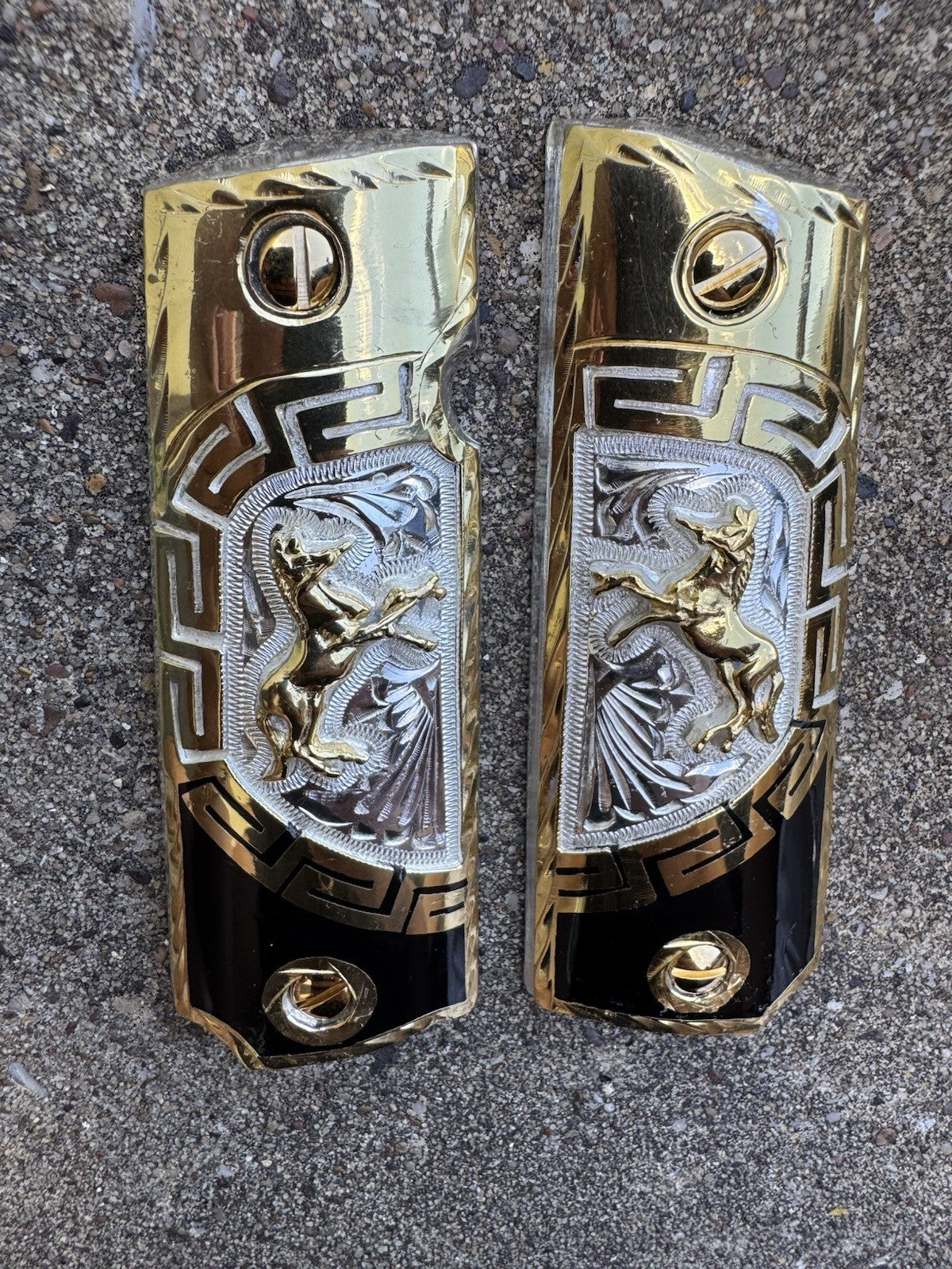 1911 45 38 Super Full Size Colt Horse Gold Gun Pistol Grip Cachas & 24K Screws