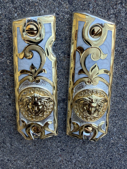 1911 45 38 Super Full Size Versace Gold Gun Pistol Grip Cachas & 24K Screws