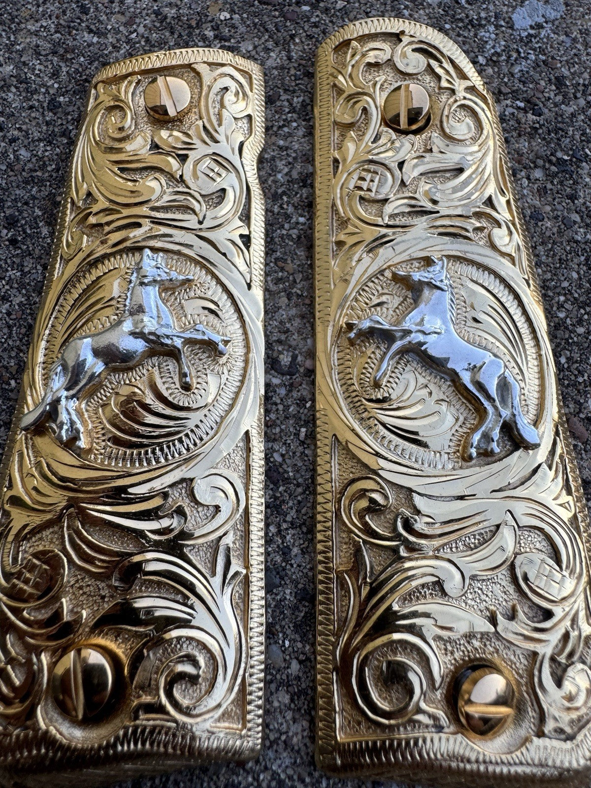 1911 45 38 Super Full Size Colt Horse Gold Gun Pistol Grip Cachas & 24K Screws