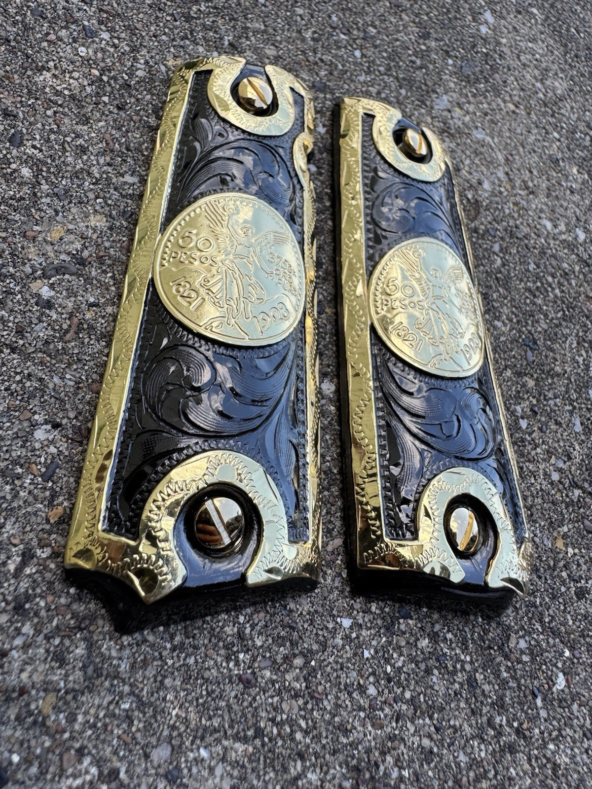 1911 45 38 Super Full Size Centenario Gold Gun Pistol Grip Cachas & 24K Screws