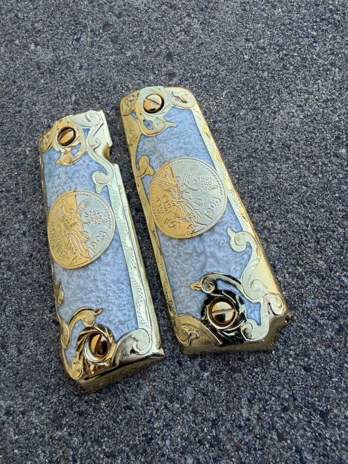 1911 45 38 Super Full Size Centenario Gold Gun Pistol Grip Cachas & 24K Screws