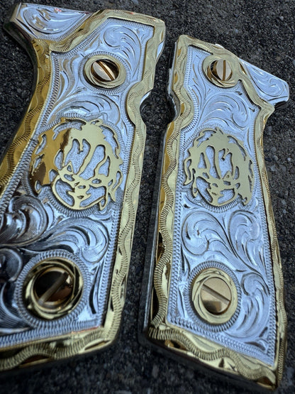 Beretta 92FS Cachas Chucky Gold Plated Pistol Custom Grips & Gold Screws