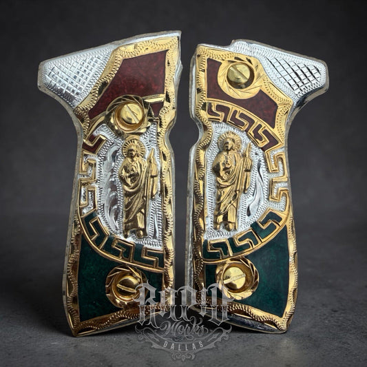 Beretta 92FS Cachas San Judas Gold Plated Pistol Custom Grips & Gold Screws