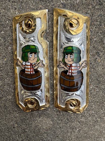 1911 45 38 Super Full Size El Chavo Gold Gun Pistol Grip Cachas & 24K Screws