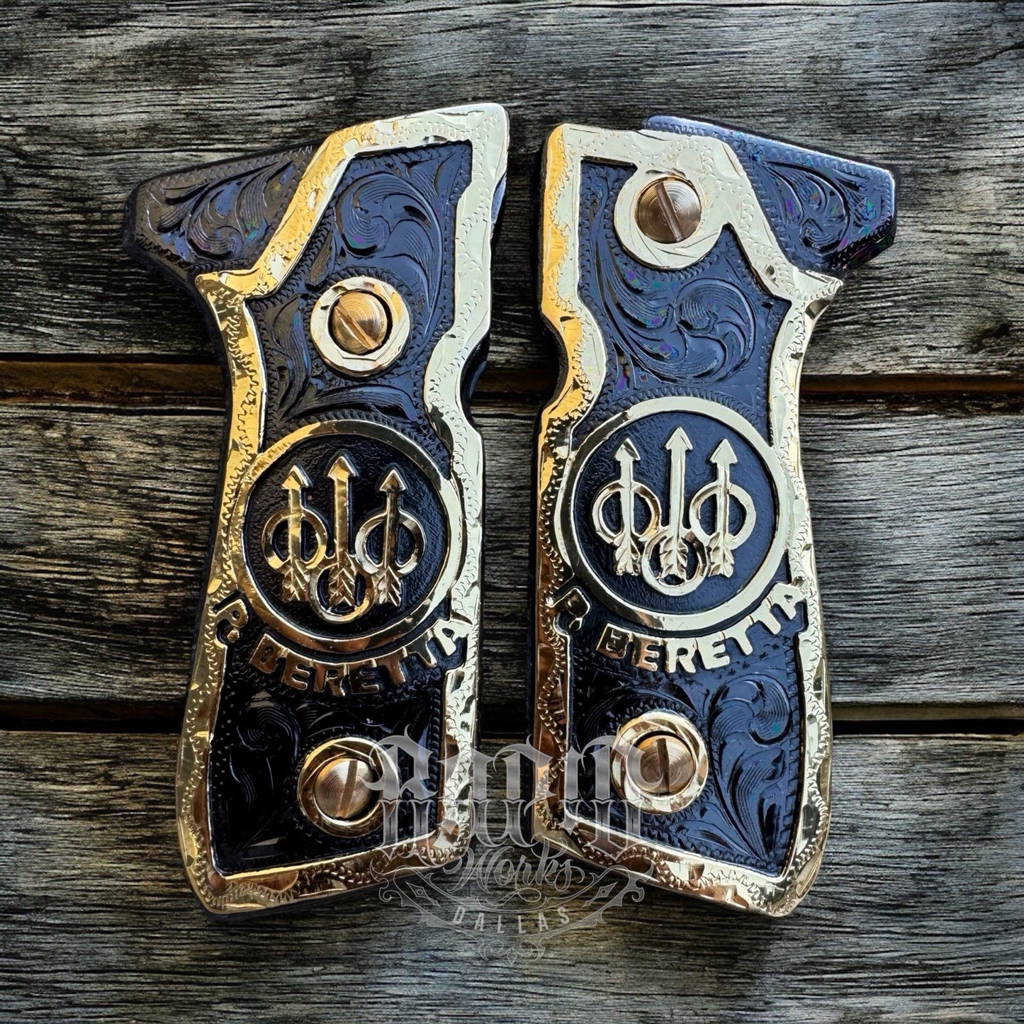 Beretta 92FS Cachas Gold Plated Pistol Custom Grips & Gold Screws