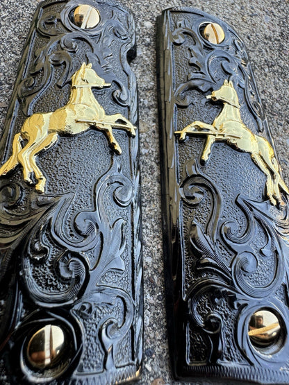 1911 45 38 Super Full Size Colt Horse Gold Gun Pistol Grip Cachas & 24K Screws