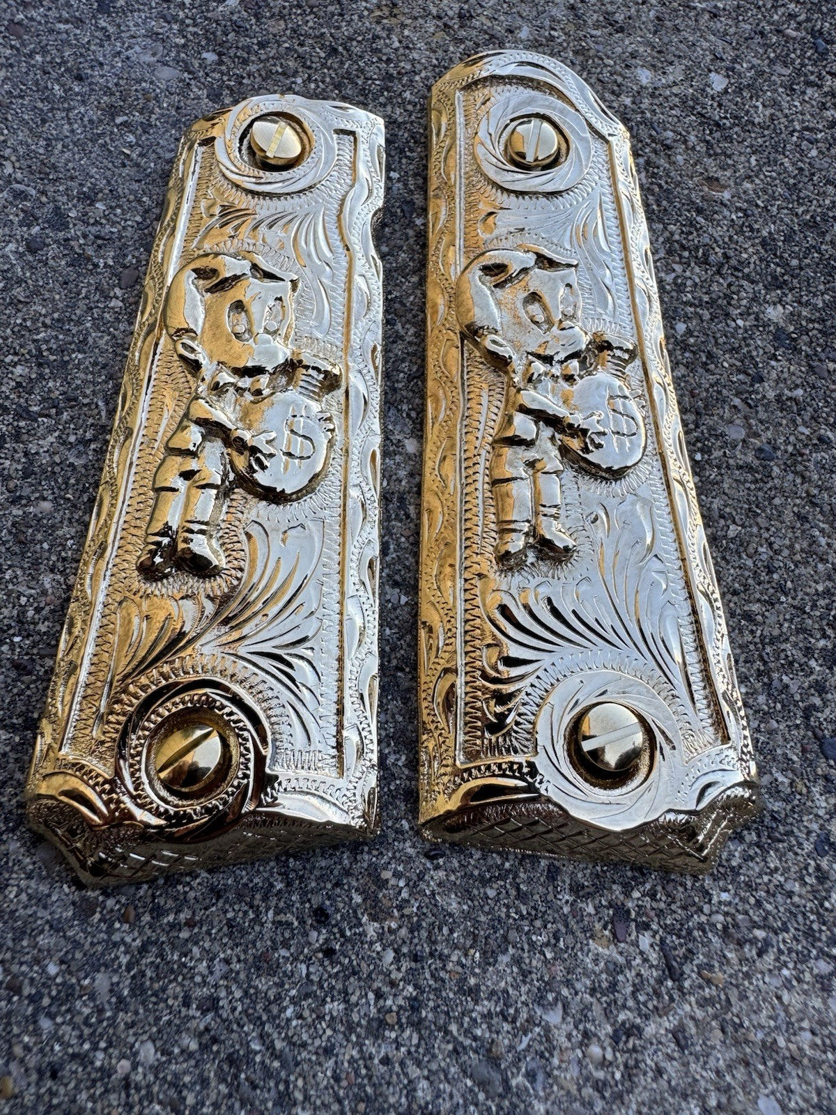 1911 45 38 Super Full Size Richie Rich Gold Gun Pistol Grip Cachas & 24K Screws