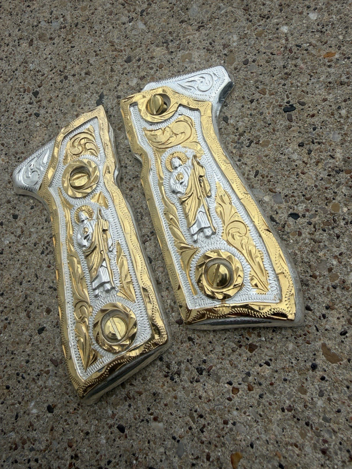 Beretta 92FS Cachas San Judas Gold Plated Pistol Custom Grips & Gold Screws