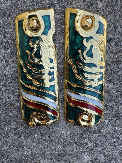 1911 45 38 Super Mexican Eagle Full Size Gold Gun Pistol Grip Cachas & 24K Screw