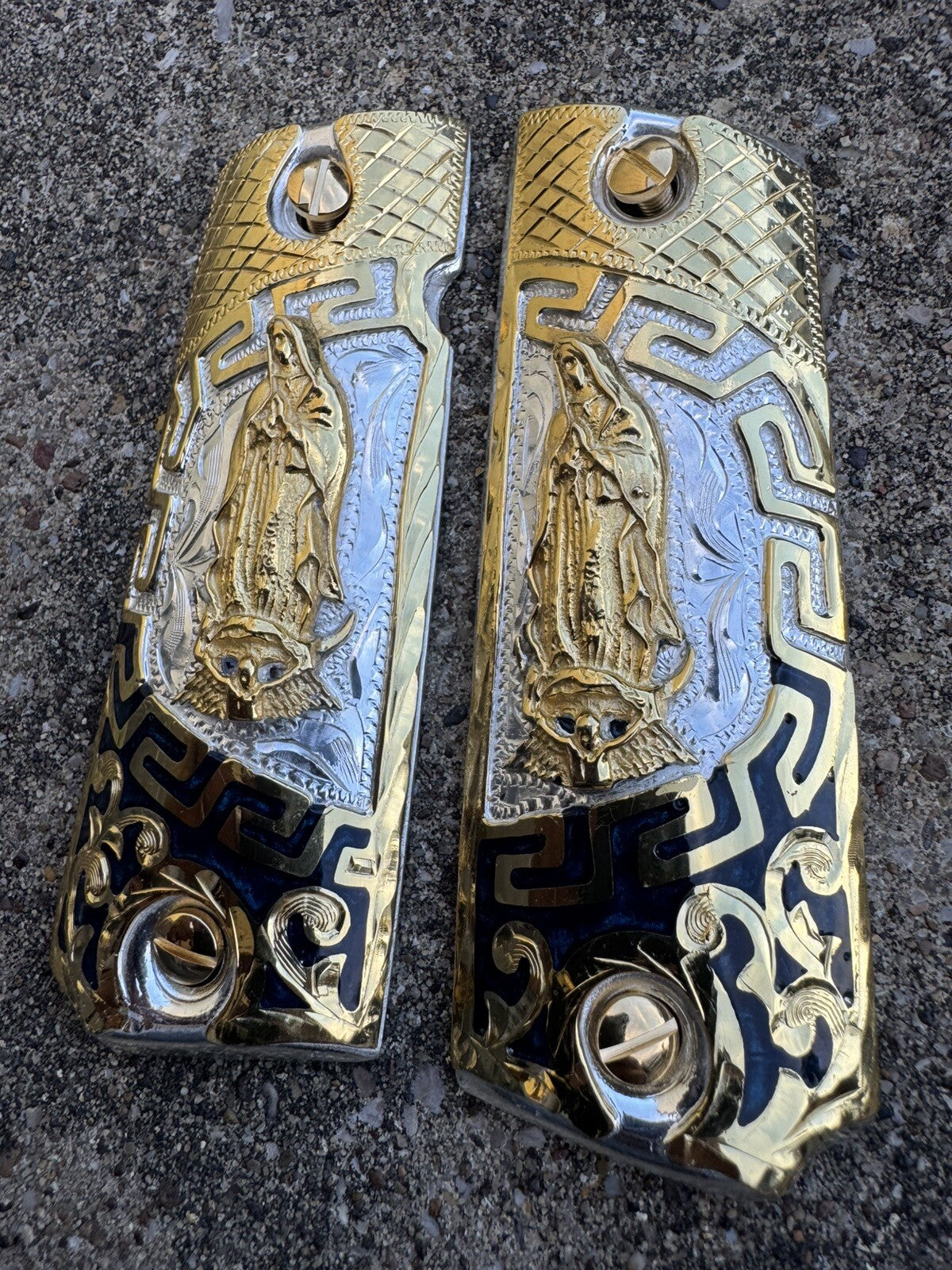 1911 45 38 Super Full Size Virgen De Guadalupe Gold Pistol Grip Cachas & Screws