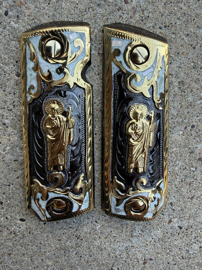 1911 45 38 Super Full Size San Judas Gold Gun Pistol Grip Cachas & 24K Screws