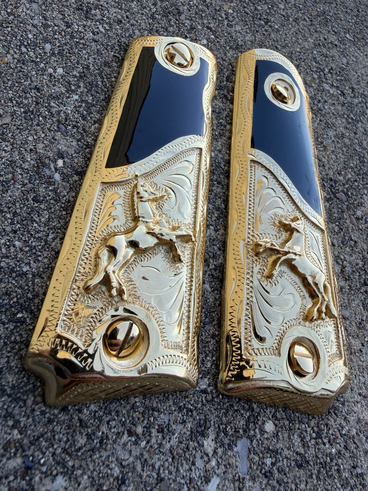 1911 45 38 Super Full Size Horse Gold Gun Pistol Grip Cachas & 24K Screws